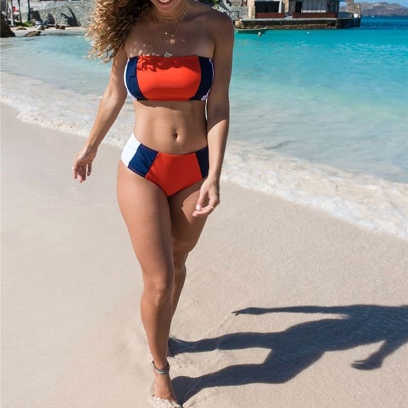 Other - CLEARANCE Tricolor Red Navy Color Block Bandeau Bikini Set